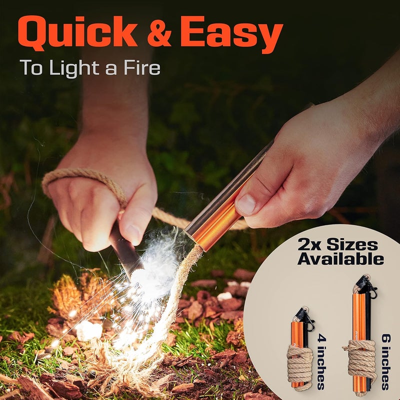 PREPARED4X Fire Starter Survival Tool - All-in-One Flint and Steel Fire Starter Kit - Ferro Rod Fire Starter with 36" Waterproof Tinder Wick Rope and Steel Fire Striker - Patented Firestarter | - Image 2
